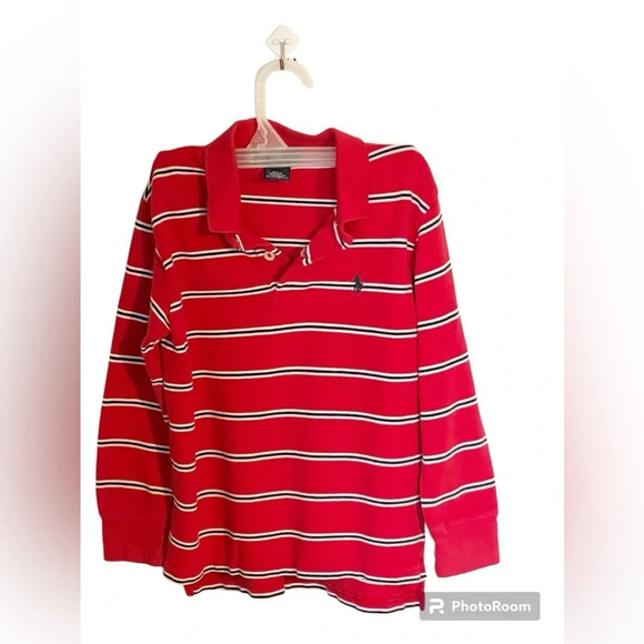 Polo by Ralph Lauren boys long sleeve shirt red with white and navy stripes - Picture 1 of 10